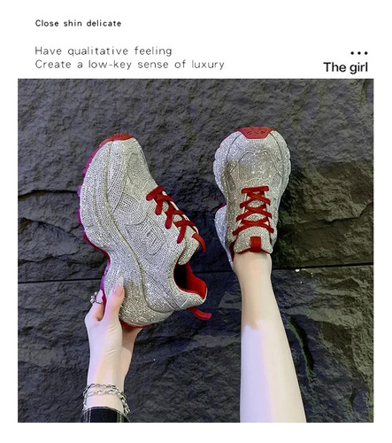 Zapatillas Deportivas Con Plataforma Y Tacón De Cuña Y Diamantes De Imitación Para Mujer