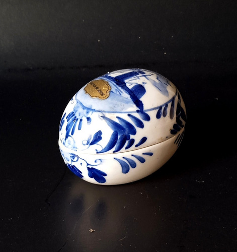 Cofre Forma De Huevo De Porcelana Holandesa Azul Y Blanca