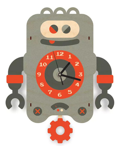 Reloj Péndulo Madera Niños Adultos Robot Hugo Woodaloo