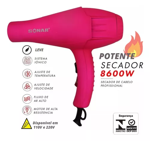 Secador De Cabelo Emborrachado Profissional Ion Potente Leve