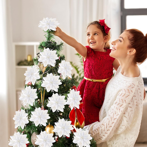 Sggvecsy 24 Flores De Pascua Con Purpurina Para Árbol De Nav