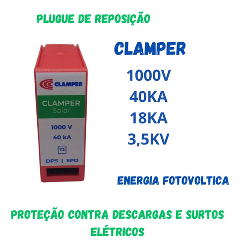 Kit 6 Clamper Plugue De Reposição Solar 1000v 40ka 18ka Dps