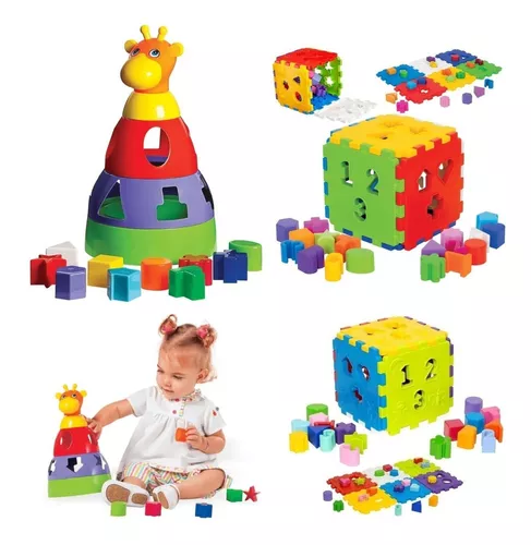 Kit 2 Brinquedo Educativo Bebe Didático Encaixe Infantil