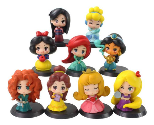 9 Figuras De Coleccion Princesas Disney Mulan Cenicienta Pvc
