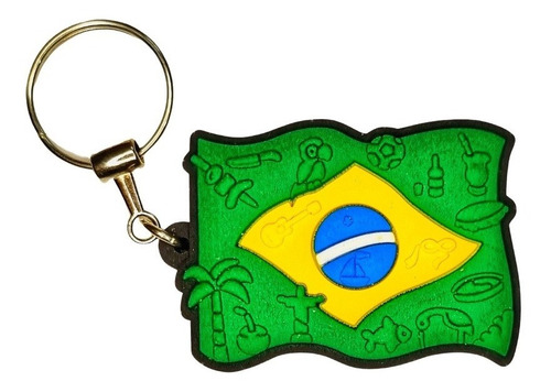 Chaveiro De Borracha Colorido Bandeira Brasil Detalhes