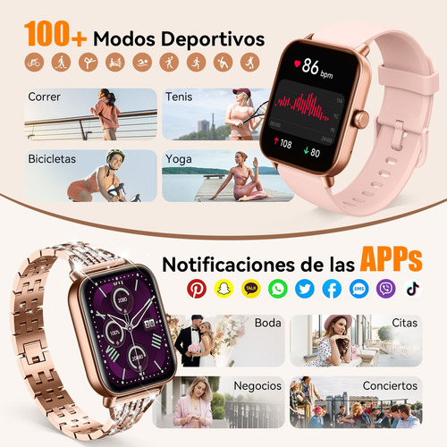 Reloj Inteligente Mujer, Smartwatch Alexa Incorporada, Smart Watch Con Llamada 1.8 Ip68 Para iPhone Android - Diamante