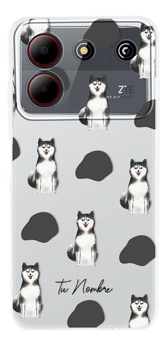 Funda Para Zte Para Mujer Perrito Husky Manchas Con Nombre