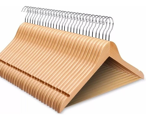 Imagen 4 de 4 de Perchas De Madera Lustrada Elegante Diseño Pack 50 Unidades