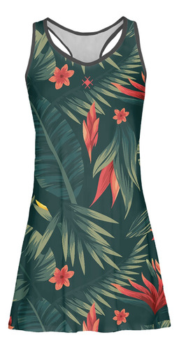 Imagem 5 de 6 de Vestido Beach Tennis C/ Shorts Flores Verde Beachwear