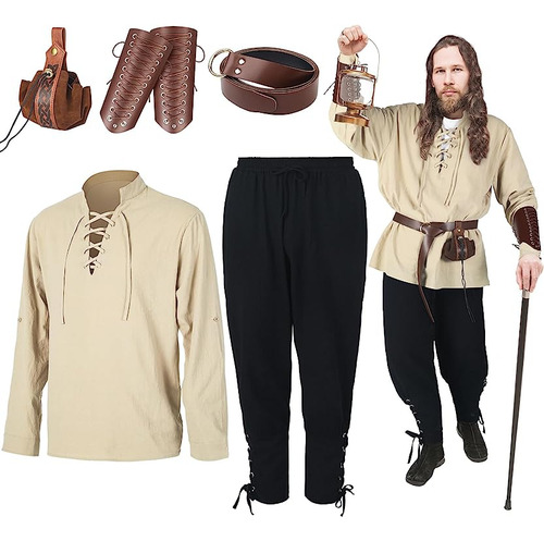 Camisa Medieval Para Hombre Banda Al Tobillo Pantalones Bols