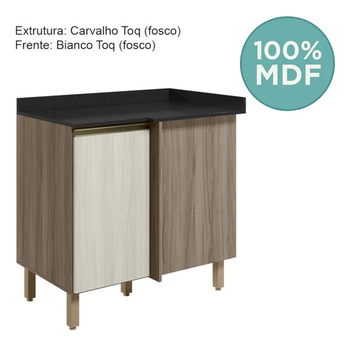 Balcão Com Tampo Canto Reto Mdf Kali 12227 Carvalho Toq Bianco Nicioli