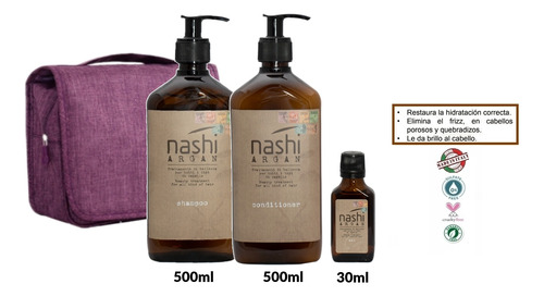 Kit Shampoo, Acondicionador, Aceite Nashi Argan Hidratante 
