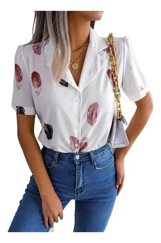 Polera Holgada Con Estampado De Plumas Polera Elegante Meses