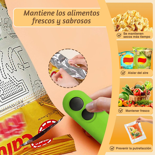 Maquina Para Sellar Sellador De Bolsas Para Snacks/alimentos Recargable Color Verde