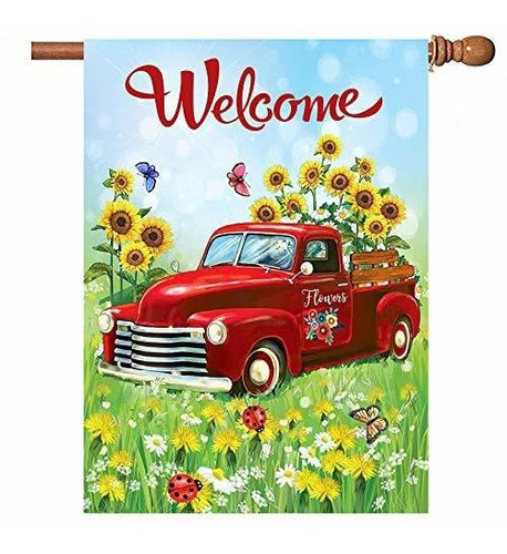 Bienvenido Flower Truck Garden Bandera 18x24 Pulgadas P...