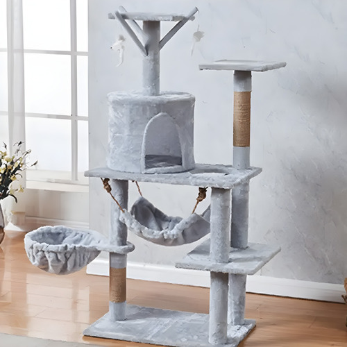 Torre Árbol De Actividades Con Postes Rascadores Para Gato Color Gris