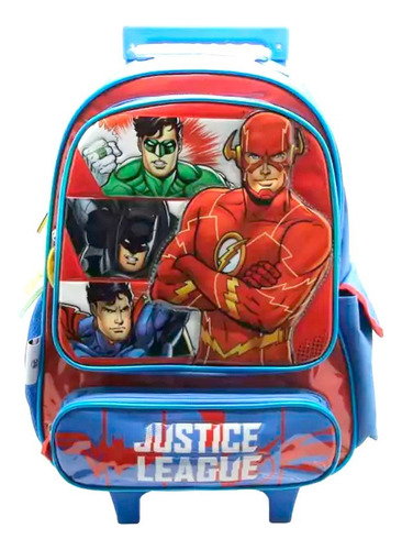 Mochila Escolar Dc Liga De La Justicia Para Niños Con Carro Color Azul Diseño De La Tela Liso