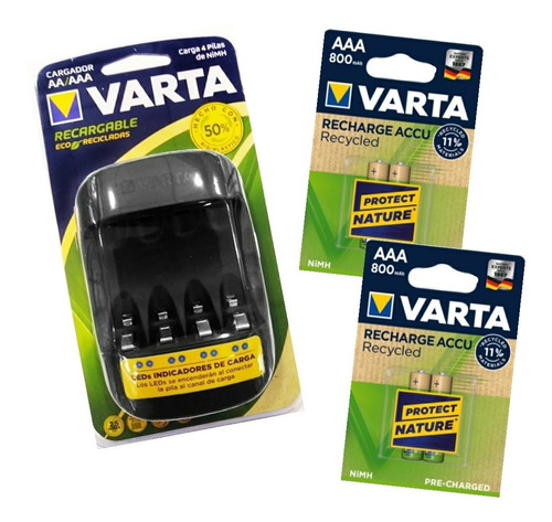 Cargador Pilas Varta Usb +4 Aaa 800 Eco Recargables Nuevo