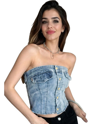 Top De Mezclilla Con Botones De Moda Para Dama Casino