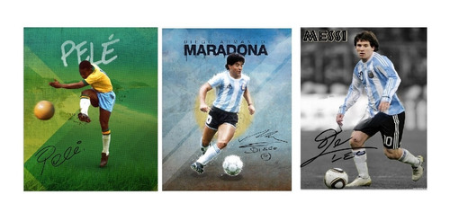 3 Retablos Cuadros Posters Pele Maradona Messi 41x31 Cm