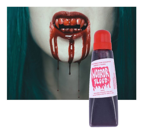 Imagem 3 de 3 de Kit Sangue Falso + Dente Vampiro Halloween Fantasia