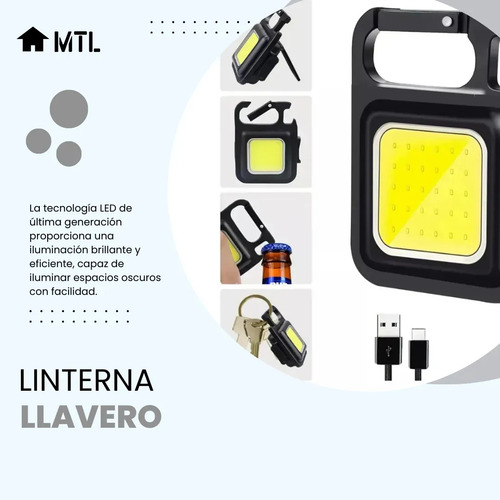 Linterna Multifuncional Mtl Llavero Led Keychain Recargable Linterna Negro Luz Blanco