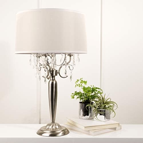 Ok Lighting Ok-5109t Lámpara De Mesa Plateada De Cristal, 16