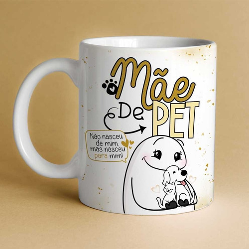 Caneca Fofa Mae De Pet Porcelana Presente Cachorro Flork Mem Cor Branco