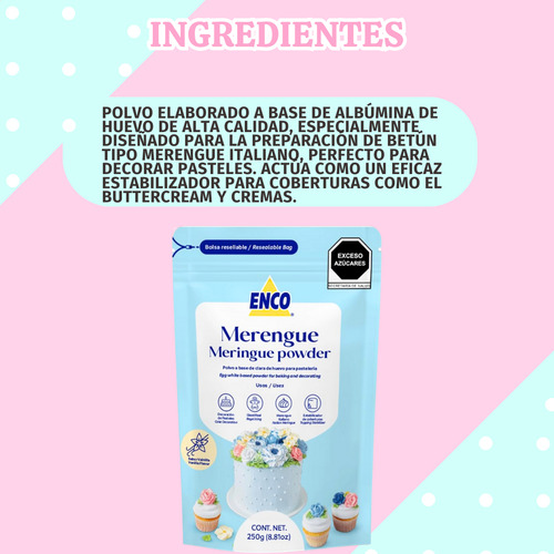 Merengue En Polvo Tipo Italiano Sabor Vainilla Enco 250g