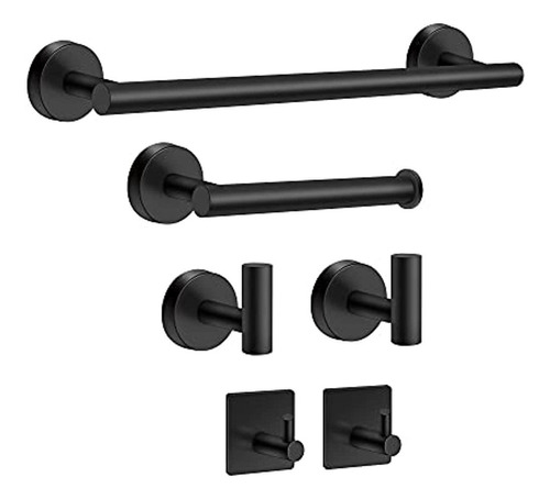 Juego De Accesorios De Baño Negro Mate De 6 Piezas Juego De 