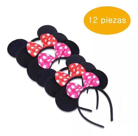 Lentejuela Purpurina Negra Conjunto de 12 Mickey Minnie Diademas para cumpleaños Fiestas de Halloween Mamá Niños Niñas Accesorios para el cabello Sombrero de orejas de ratón precioso Decoraciones 