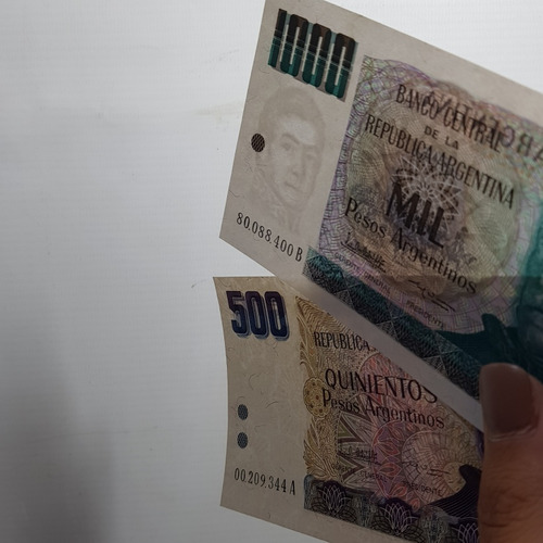Antiguo Billete Arg 500 Y 1000 Pesos 1984 Lote X 3 Mag 61543 (Usado)
