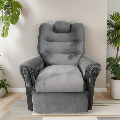 Sillon Individual Reclinable Pana Suave Semi Cama Confort Gris Pana