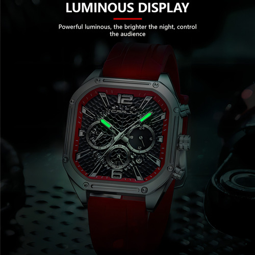 Relógio De Calendário Quadrado Crrju Business Chronograph Cor Da Correia Vermelho