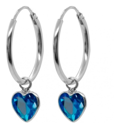 Aro Argolla 12 Mm Corazón Azul  Colgante Plata 925 Más Caja