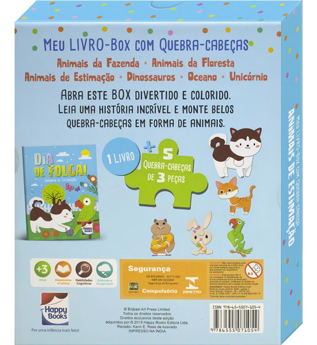 Meu LIVRO-Box com Quebra-cabeça: Animais de Estimação, de Brijbasi Art Press. Editorial Happy Books, capa mole em português, 2022