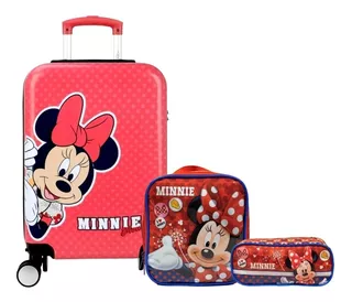 Kit Mala Malinha Infantil Escolar Menina Minnie 4 Rodinhas 