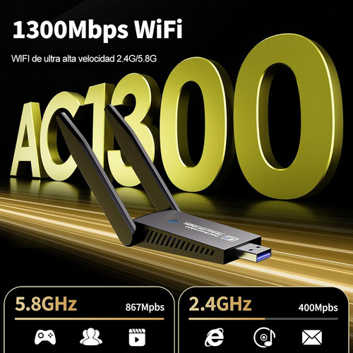 Adaptador Wifi Usb 1300mbps 5dbi Wifi Receptor