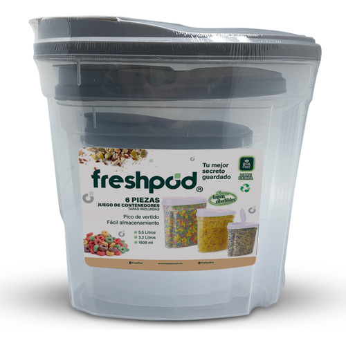 Juego De 3 Cerealeros Plástico Con Tapa Freshpod Ehd8133