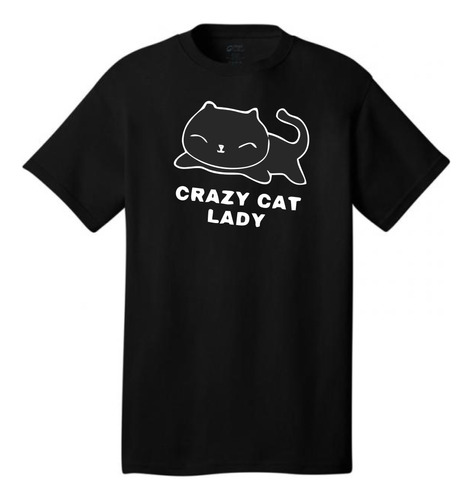 Camiseta Estampada Con Gato, Algodón, Negra, Cat