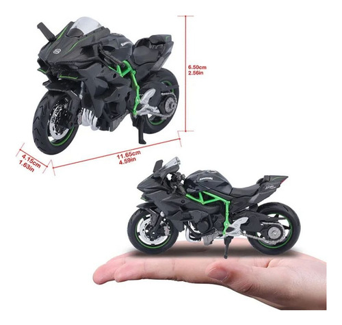 Coleccion Escala Moto Juguete H2r Con Luz Y Sonido Base 22cm Color 1:10 H2r