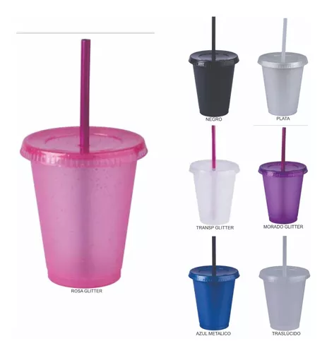 Vasos con tapas (paquete de 4) vasos de plástico mate acrílico de color de  16 onzas con popote