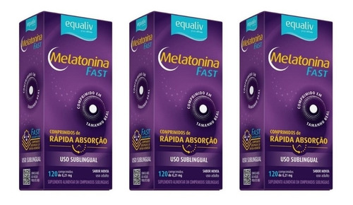 Kit C/ 3 Melatonina Fast Equaliv 120 Comprimidos Sabor Menta