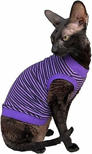 Kotomoda Cat Wear Camiseta Morada - Rayas Negras