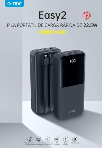 Power Bank G-tide Easy 2 Con 20,000 Mah Carga Rápida 22.5w