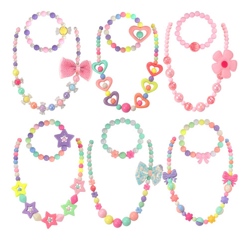 Pinksheep - Collar Con Cuentas Y Pulsera Para Nios, 6 Juegos