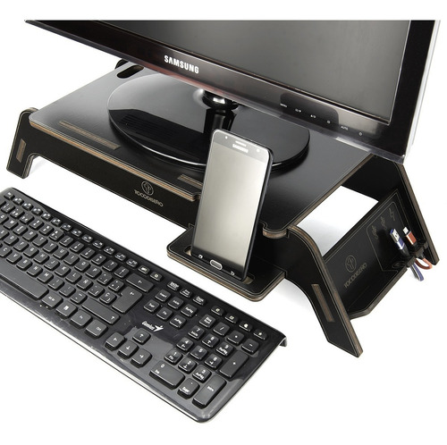 Imagen 3 de 9 de Soporte Base Eleva Monitor Pc-notebook Con Porta Celular