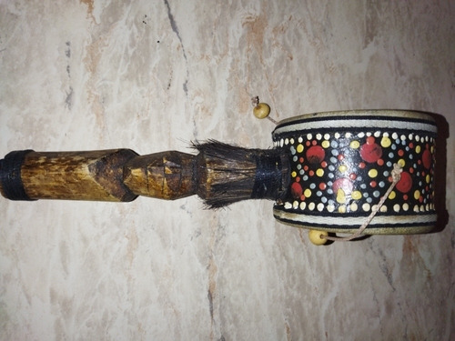 Tamborín Indonesio Original, Madera Y Cuero.