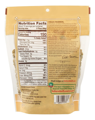 Bobs Red Mill Seeds Calabaza, 12 Oz