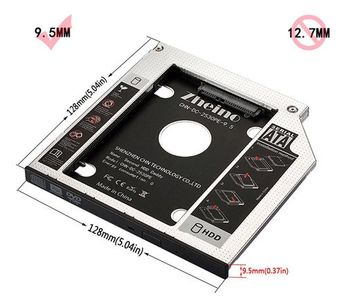 Imagen 2 de 10 de Adaptador Caddy Dvd Notebook A Disco Duro 2do Hdd Ssd 9.5mm